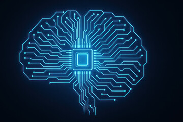 Brain-shaped circuit with interconnected pathways.
