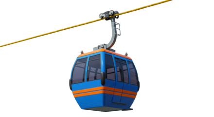Isolated Cable Car with Blue and Orange Design