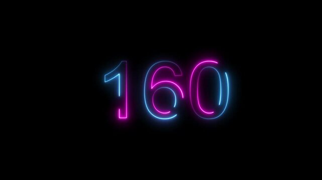Dynamic circular and glowing neon number 160 animation . on a black background. and creating a stunning 4k video.