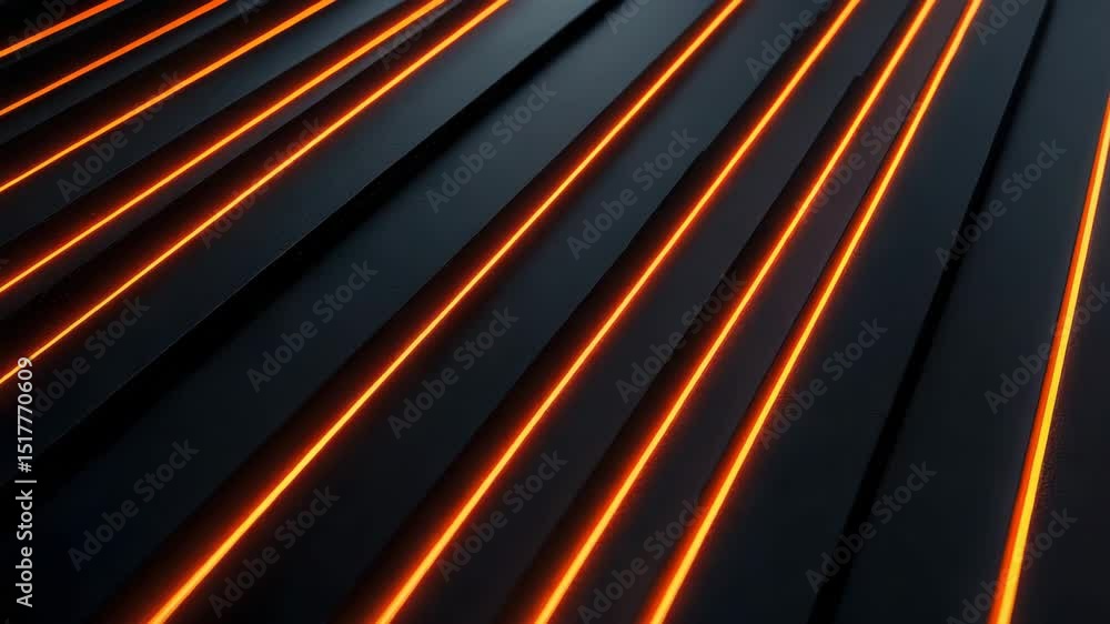 Poster parallel black panels with glowing orange lines create a sleek, futuristic abstract pattern.