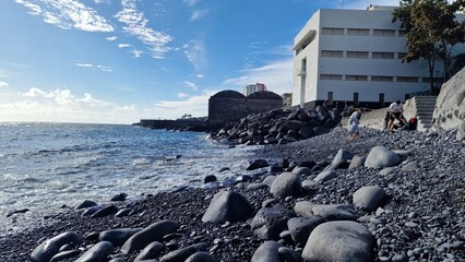 madeira beach with black pebbles volcanic geology