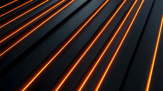 Parallel black panels with glowing orange lines create a sleek, futuristic abstract pattern.