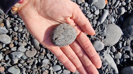 madeira beach with black pebbles volcanic geology