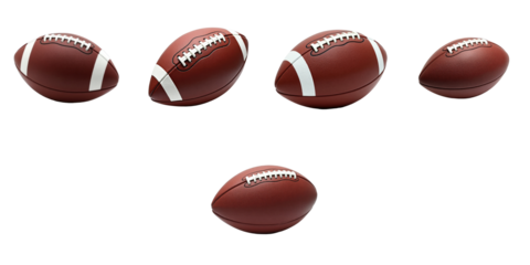 American Footballs Collection on Transparent Background in Various Angles and Positions Isolated for Graphic Use