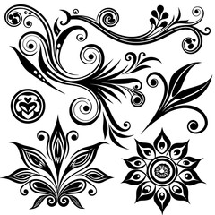 black and white floral elements