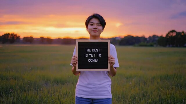 Positive message during sunset on a field with a hopeful theme