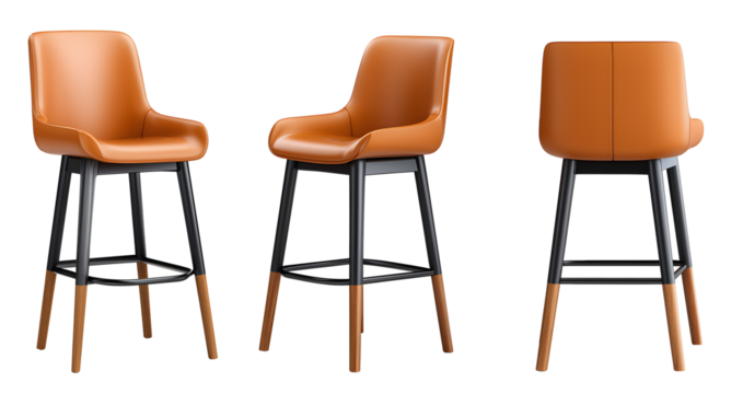 Collection of orange modern bar stool isolated on transparent background.