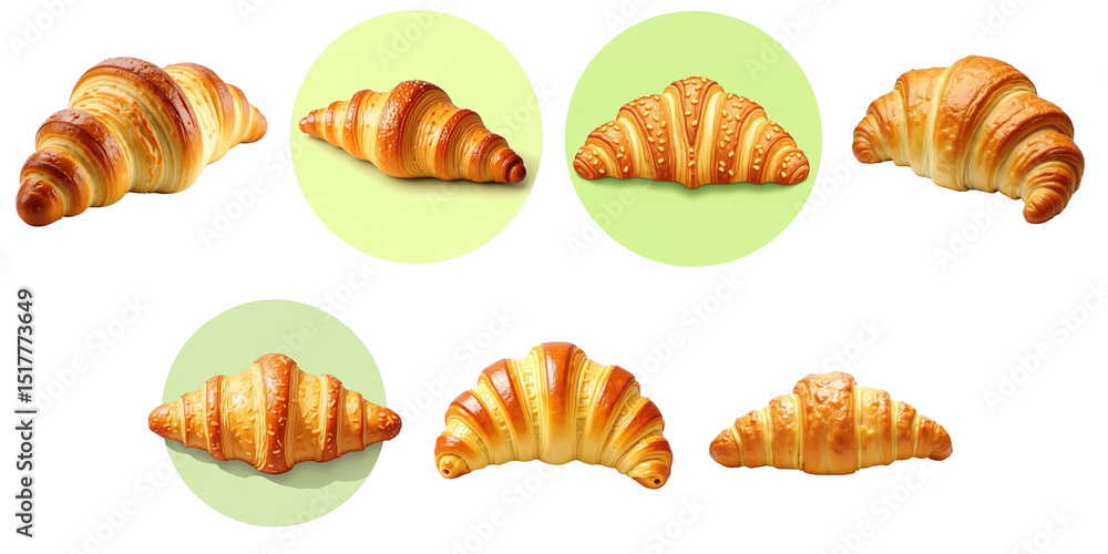 Poster assorted cheese croissants displayed on circular backgrounds featuring various textures and colors, 