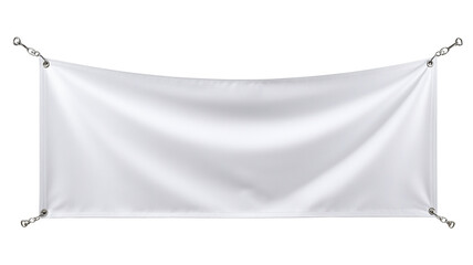 Front view of a white banner hanging isolated on transparent background. Marketing promotion concept