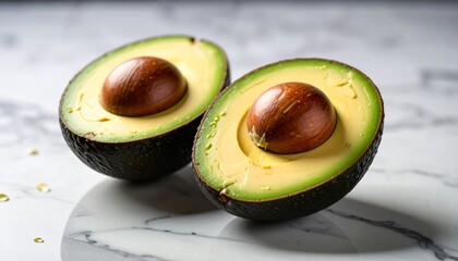 Ripe Avocado Halves on Marble A Vibrant Close-Up