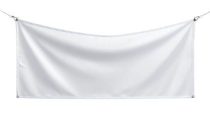 Front view of a white banner hanging isolated on transparent background. Marketing promotion concept