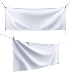 Front view of a white banner hanging isolated on transparent background. Marketing promotion concept