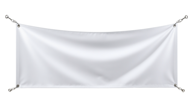 Front view of a white banner hanging isolated on transparent background. Marketing promotion concept