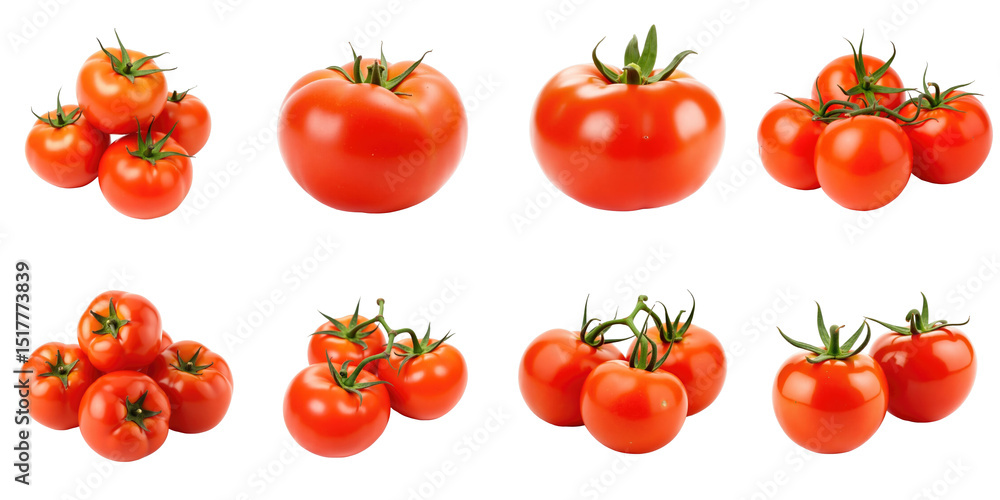 Aufkleber assorted ripe fresh tomatoes displayed in various arrangements on a transparent background showcasin