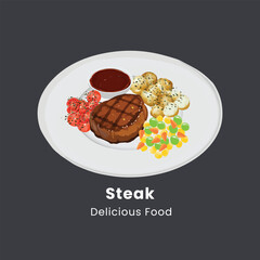 Delicious Grilled Steak Vector Illustration