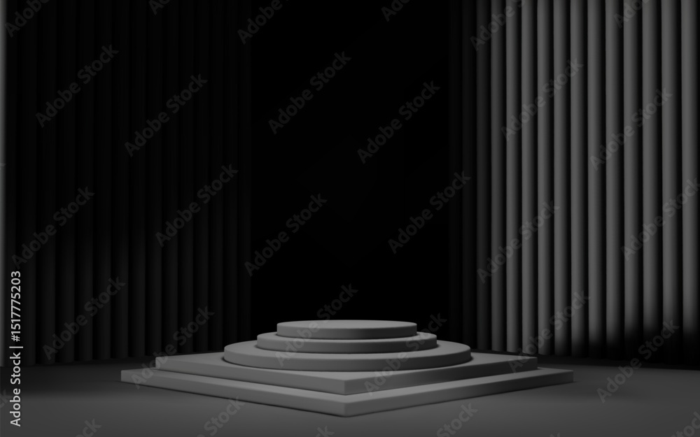 Poster 3d black room background with podium and column. product display with platform. abstract geometric l