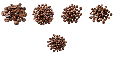 variety of coffee bean piles isolated on transparent background showcasing different sizes and shapes of roasted coffee beans