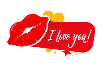 I love you sticker with kiss &mdash; vector illustration