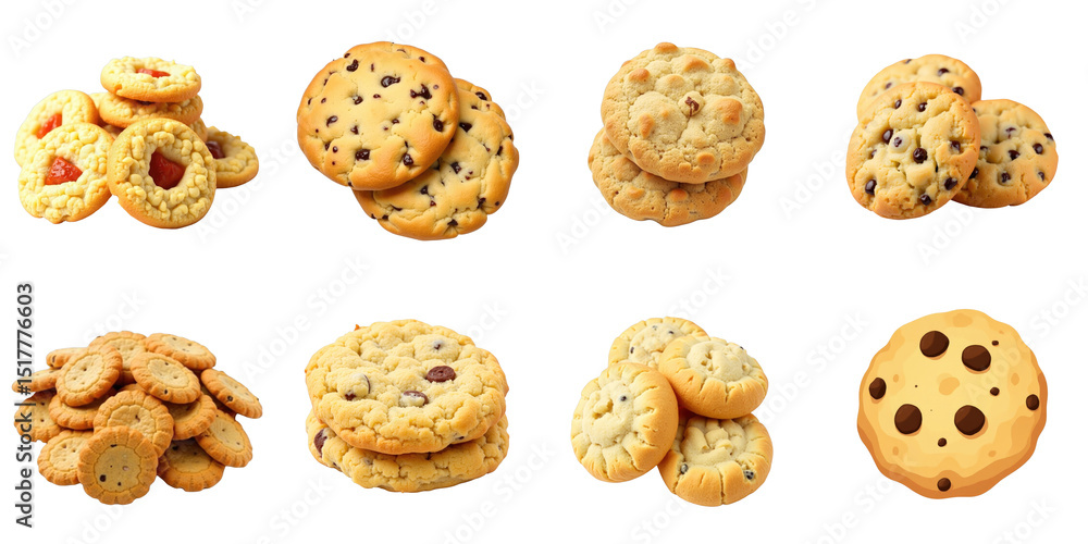 Aufkleber various types of cookies including chocolate chip and fruit-filled options arranged on a transparent