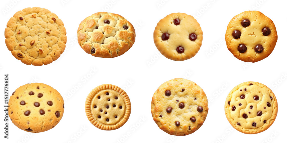 Poster variety of different cookies displayed in a grid formation isolated on transparent background featur