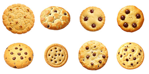 Obraz premium variety of different cookies displayed in a grid formation isolated on transparent background featuring chocolate chips and various textures