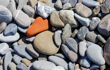 A pile of rocks with a red rock in the middle