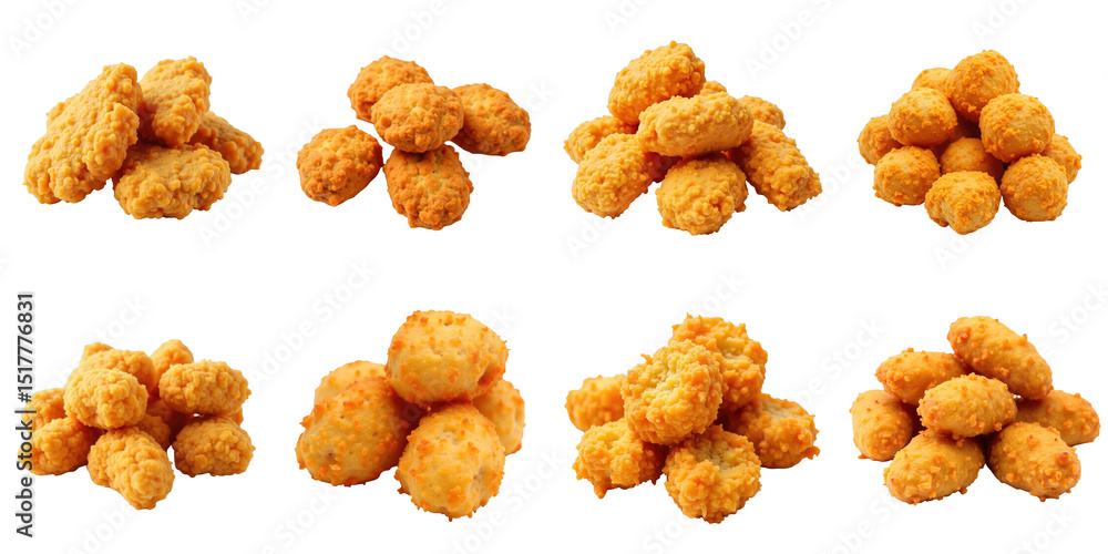Poster crispy fried chicken nuggets arranged in various clusters isolated on transparent background showcas
