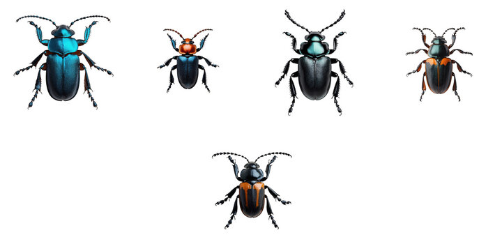 Collection of Cassida subreticulata Beetles Showcasing Diverse Colors and Patterns on a Transparent Background, Featuring Five Distinct Species with Unique Coloration and Detailing
