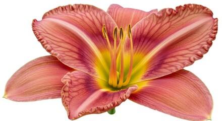 Captivating close-up of a daylily blossom with intricate petal textures