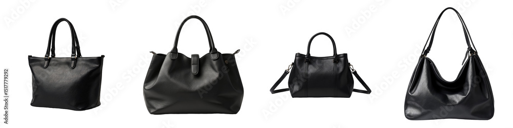 Poster collection of transparent handbags in various styles isolated on transparent background showcasing d