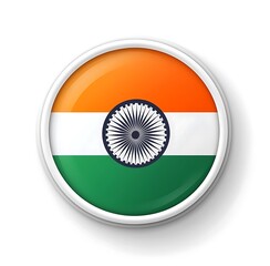 Shiny circle badge of indian flag with white border illustrating patriotism and independence