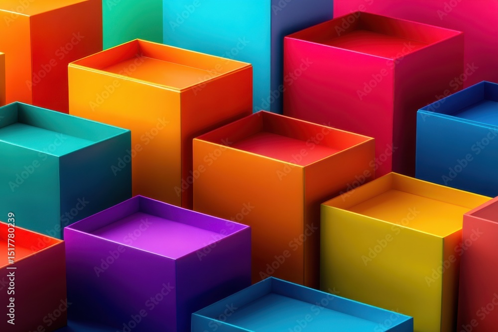 Poster Colorful Cubes Arranged in a Stacked Formation, Representing Growth and Data Visualization for Business Presentations and Creative Marketing : Generative AI