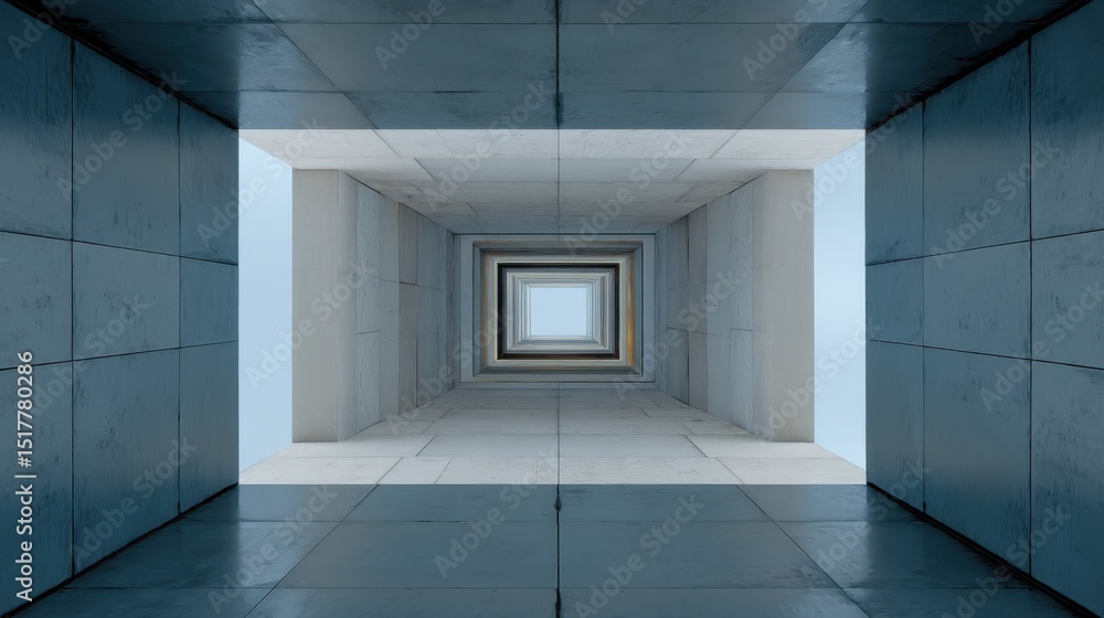 Poster Abstract Endless Tunnel of Concrete Tiles, Showcasing Perspective and Architectural Innovation, Ideal for Technology and Construction Projects : Generative AI