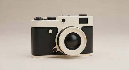 Fototapeta premium Retro Camera Design Minimalist Black and Cream 3D Render
