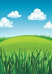 Obraz premium Green Hill Landscape Under a Blue Sky with Fluffy Clouds