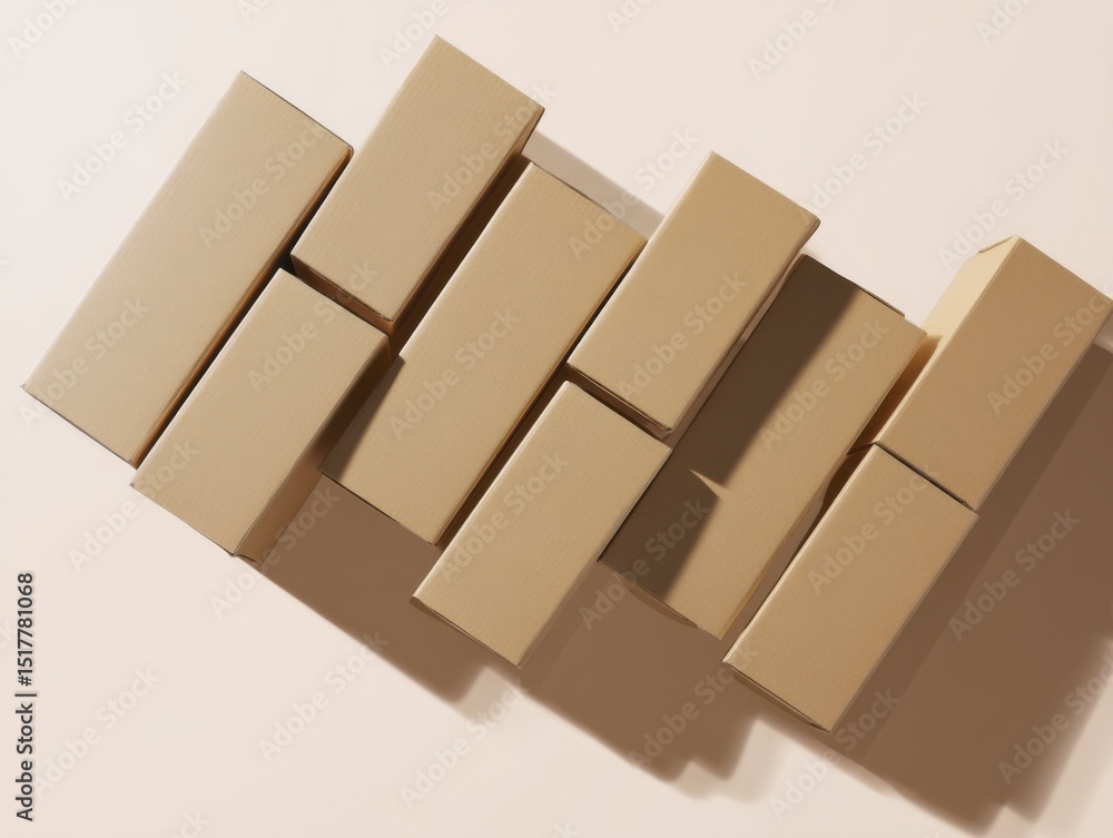 Poster neatly stacked brown cardboard boxes from above, representing logistics and supply chain management 