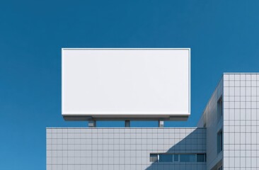 Blank Billboard on Building Against Blue Sky, Ideal for Outdoor Advertising and Marketing Campaigns, Offering Opportunities for Promotion and Visibility : Generative AI