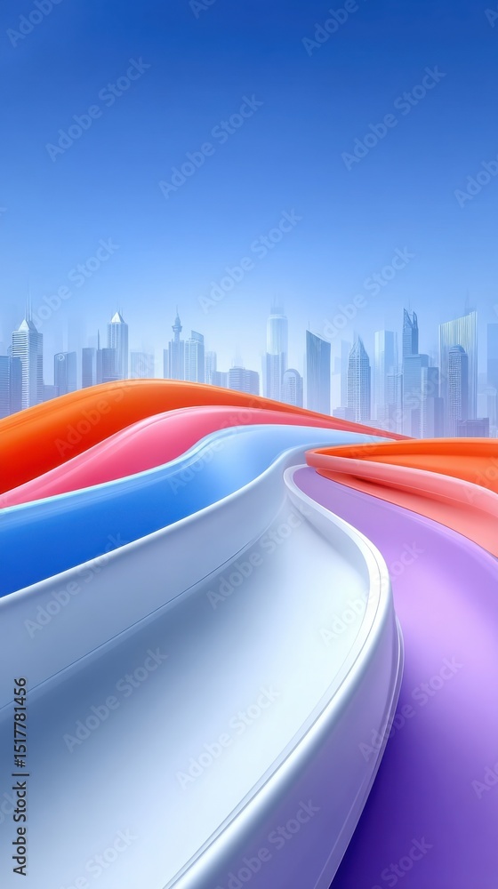 Aufkleber abstract wavy lines over cityscape, representing innovation and modern architecture for urban planni