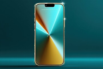 Smartphone Mockup With Abstract Screen on Teal Background, Ideal for Mobile App Advertising and Technology Innovation Concepts : Generative AI
