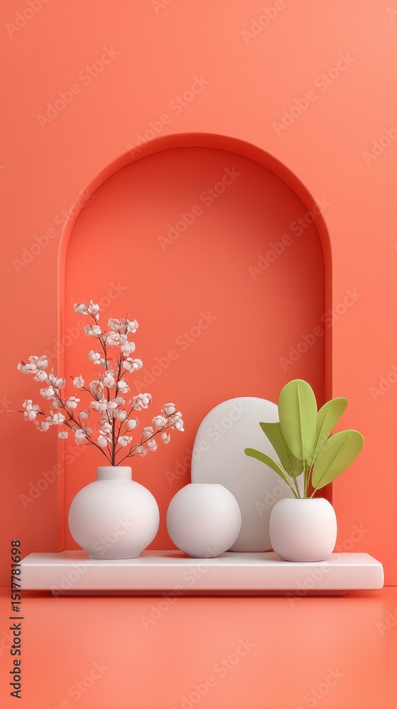 Poster Minimalist Studio Setting With Plants and Archway, Ideal for Product Showcase and Creative Presentation : Generative AI
