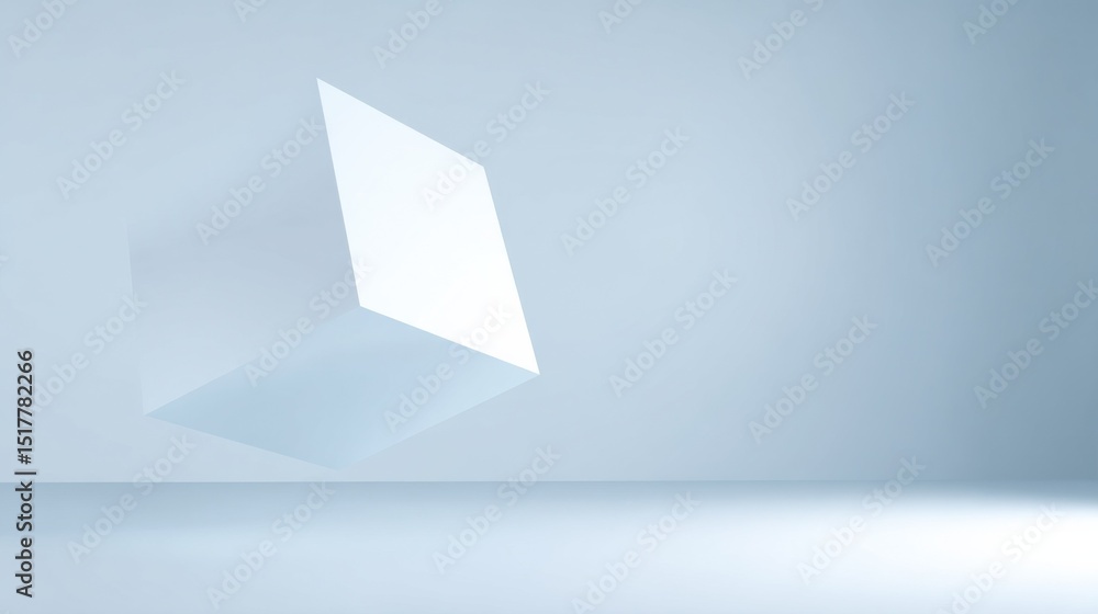 Aufkleber Abstract White Cube Floating in Minimalist Blue Space, Representing Innovation and Modern Design for Architectural Visualization : Generative AI