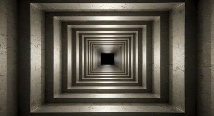 Infinite Geometric Concrete Tunnel Perspective