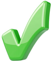 bold plastic check point symbol with strong green hue, flat minimal shape and thick outline in cartoon 3d, isolated for web design and presentations.
