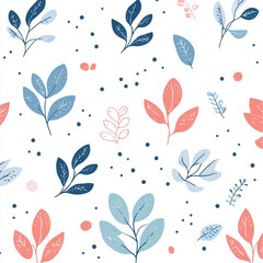 cute pattern of pastel leaves and abstract dots
