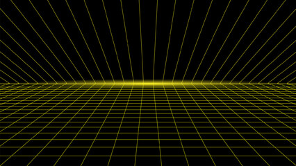 3d wireframe perspective grid room template design vector illustration background. Empty 3 dimension virtual room with perspective wireframe grid geometric sketch. Cyber virtual line interior frame.