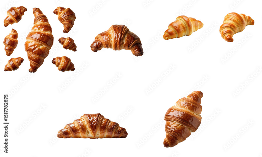 Aufkleber assorted fresh croissants with various shapes and sizes isolated on transparent background ideal for