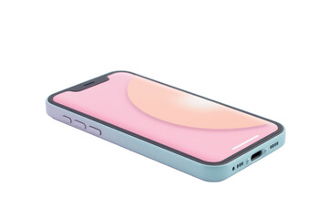cute smartphone mockup icon in cartoon 3d style, screen slightly tilted with plastic texture in pastel tones, clean isolated scene with white background and clipping path.