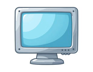 single plastic monitor icon with thick bezel and minimal cartoon lines, isolated on transparent background with subtle shadows and lighting gradients.