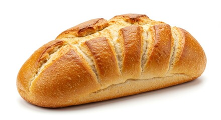 Golden crust artisan loaf, perfectly baked, isolated on a pristine white surface
