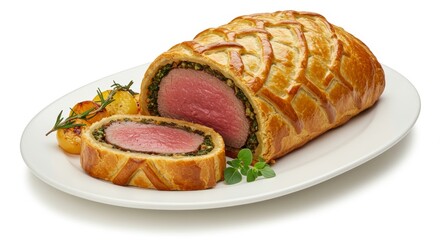Fototapeta premium Exquisite Beef Wellington with Golden Crust and Elegant Presentation